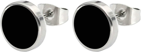 2 Pairs Of 316L Surgical Steel Punk Black & Silver Men Women Stud Earrings